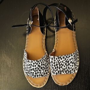 Old Navy Black and White Sandals with Animal Print